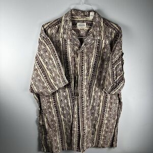 Vintage St. Johns Bay Mens Shirt XL Print Brown Tan Tiki Hawaiian